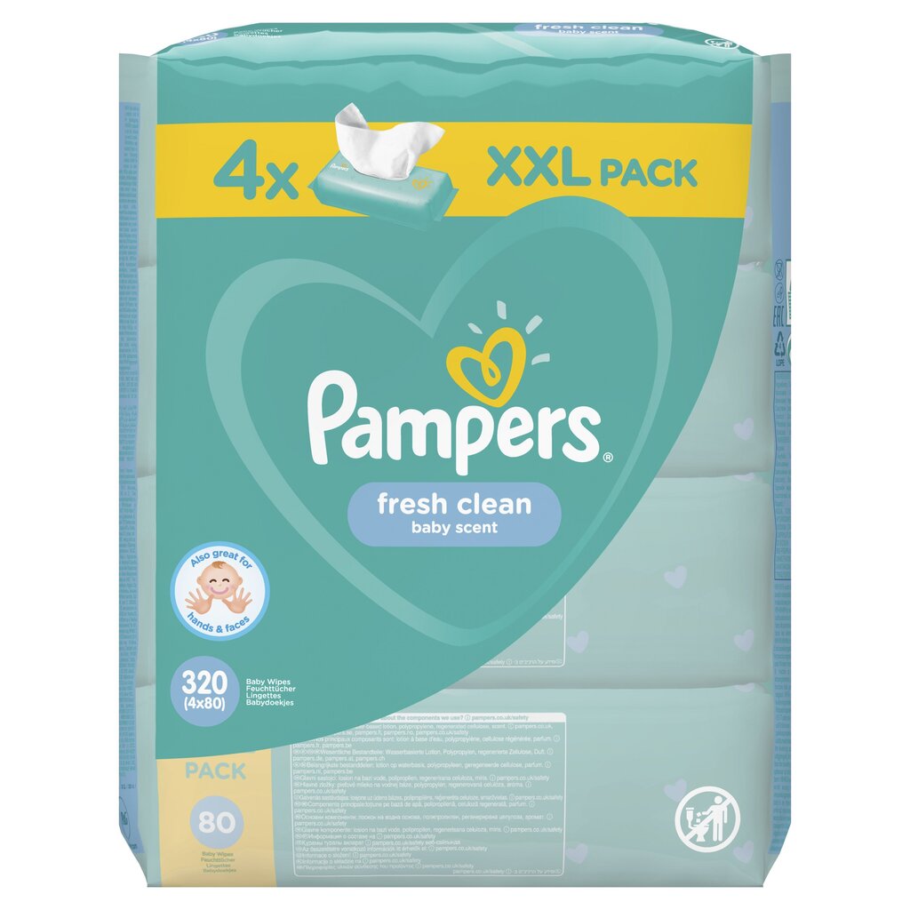 Salvetes PAMPERS Fresh Clean, 4x80 gab. цена и информация | Mitrās salvetes, vienreizlietojamie paladziņi | 220.lv