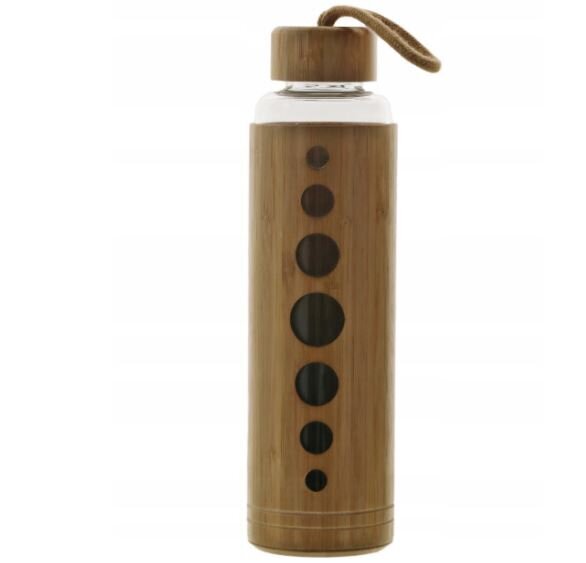 Stikla ūdens pudele ar bambusa pārklājumu, 550 ml cena un informācija | Ūdens pudeles | 220.lv