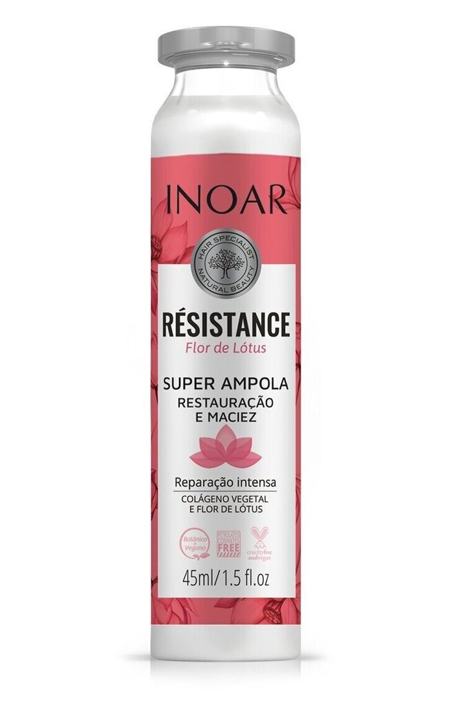 Matu elastību uzlabojoša ampula Inoar Resistance Flor de Lotus Ampola, 45 ml цена и информация | Matu uzlabošanai | 220.lv