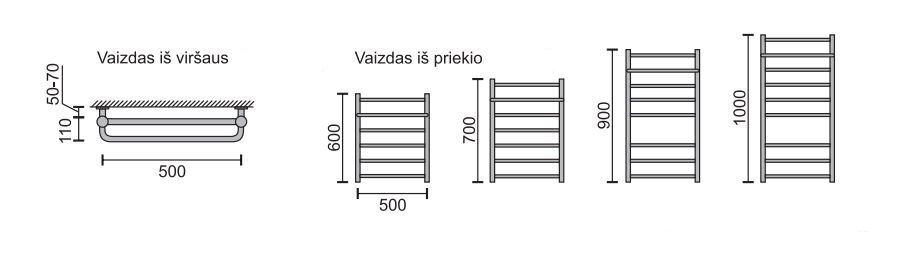 Dvieļu žāvētājs ar plauktu Rosela Viktorija Plus, 500x1000 mm cena un informācija | Dvieļu žāvētāji | 220.lv