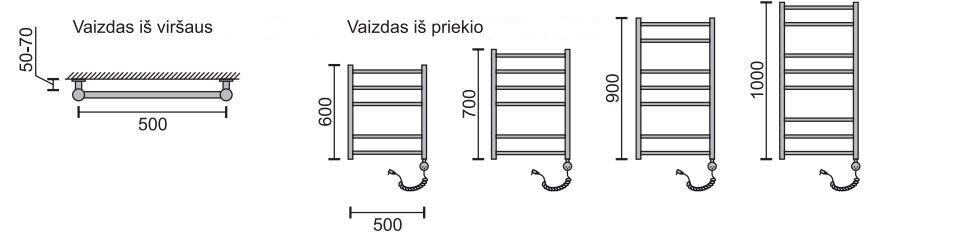 Elektriskais dvieļu žāvētājs Rosela Viktorija ar sildīšanas elementu, 500x900 mm. 300W cena un informācija | Dvieļu žāvētāji | 220.lv