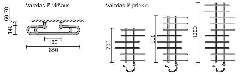 Elektriskais dvieļu žāvētājs Rosela Akord ar sildīšanas elementu, Matēts tērauds, 650x1200 mm, 300W цена и информация | Dvieļu žāvētāji | 220.lv