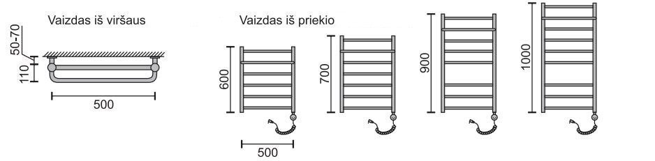 Elektriskais dvieļu žāvētājs Rosela Viktorija Plus ar sildīšanas elementu, 500x900 mm, 300W cena un informācija | Dvieļu žāvētāji | 220.lv