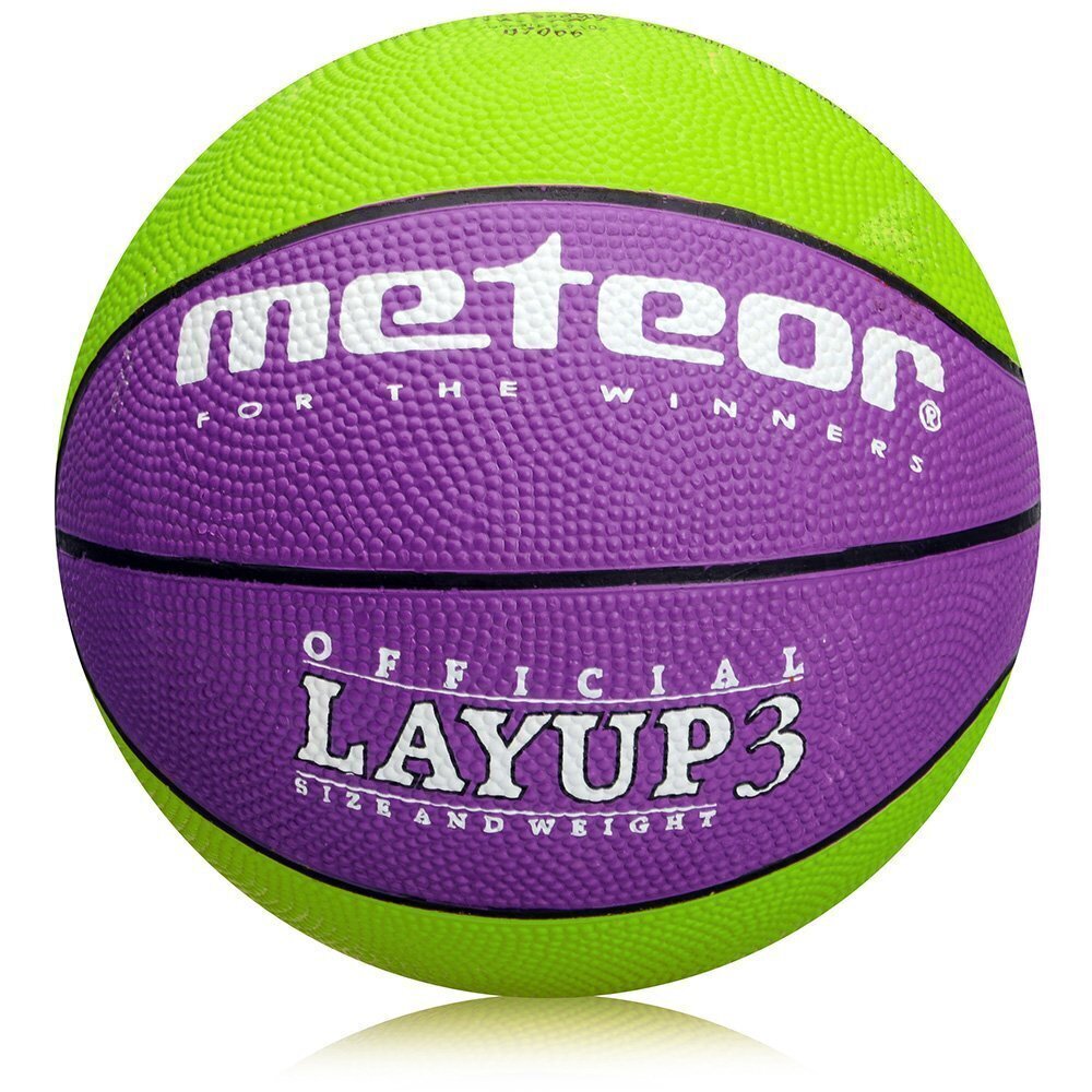 Basketbola bumba METEOR LAYUP, 3.izmērs, zaļa/violeta cena un informācija | Basketbola bumbas | 220.lv