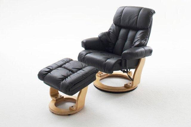 Atpūtas krēsls ar pufu MC Akcent Calgary, melns/smilškrāsas cena un informācija | Atpūtas krēsli | 220.lv