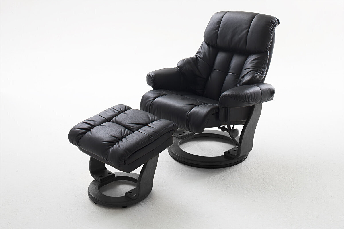 Krēsls ar pufu Calgary, melns/melns cena un informācija | Atpūtas krēsli | 220.lv