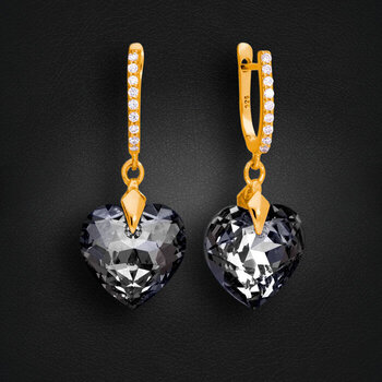 Серебряные серьги "Влюблённое Сердце III (Silver Night)" с кристаллами Swarovski™ цена и информация | Серьги | 220.lv