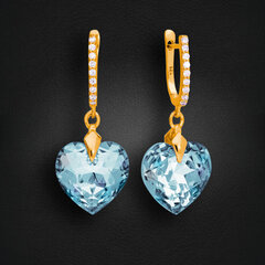 Sudraba auskari "Iemīlējusies Sirds III (Aquamarine Blue)" ar Swarovski™ kristāliem цена и информация | Серьги | 220.lv