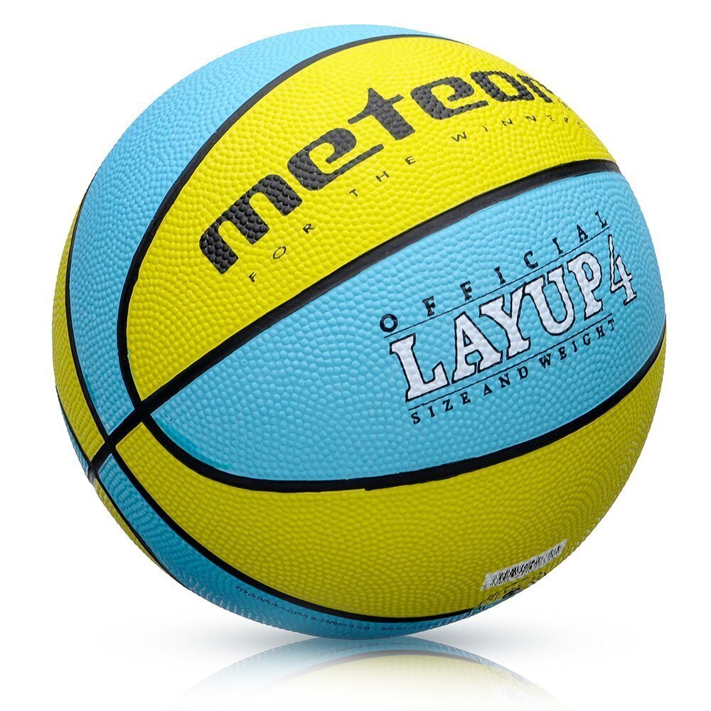 Basketbola bumba METEOR LAYUP, 4. izmērs, zila/dzeltena cena un informācija | Basketbola bumbas | 220.lv