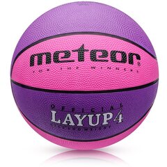 Баскетбольный мяч METEOR LAYUP, размер 4, фиолетовый/розовый цена и информация | Баскетбольные мячи | 220.lv