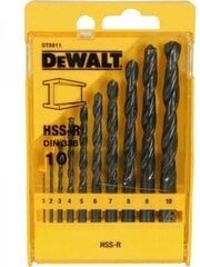 Набор сверл Dewalt HSSS 1 - 10 мм (DT5911-QZ), 10 шт. цена и информация | Механические инструменты | 220.lv