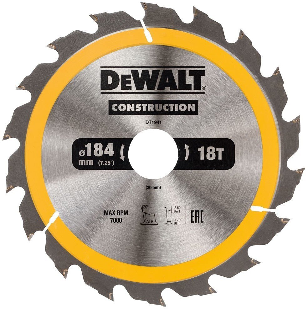 Griešanas disks Dewalt 184x30mm - DT1941-QZ цена и информация | Dārza tehnikas rezerves daļas | 220.lv