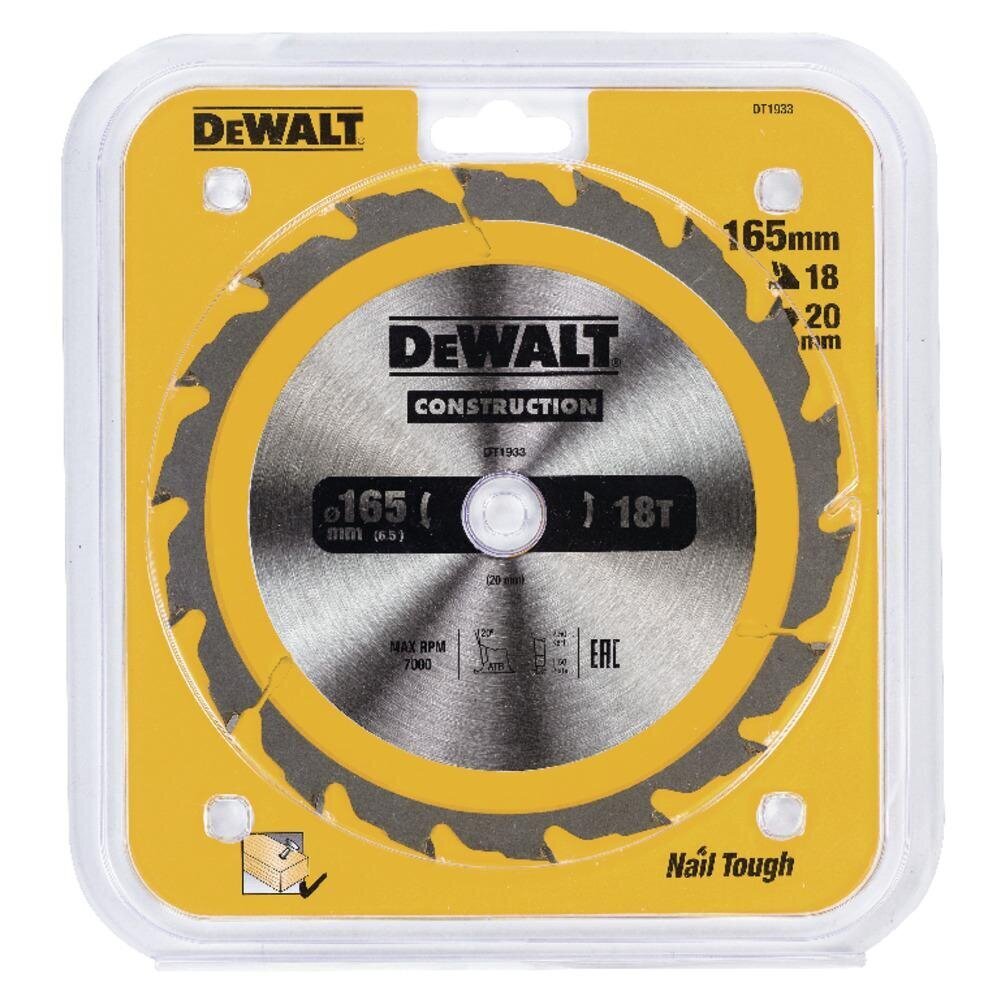 Griešanas disks Dewalt 165x20mm - DT1933-QZ цена и информация | Dārza tehnikas rezerves daļas | 220.lv