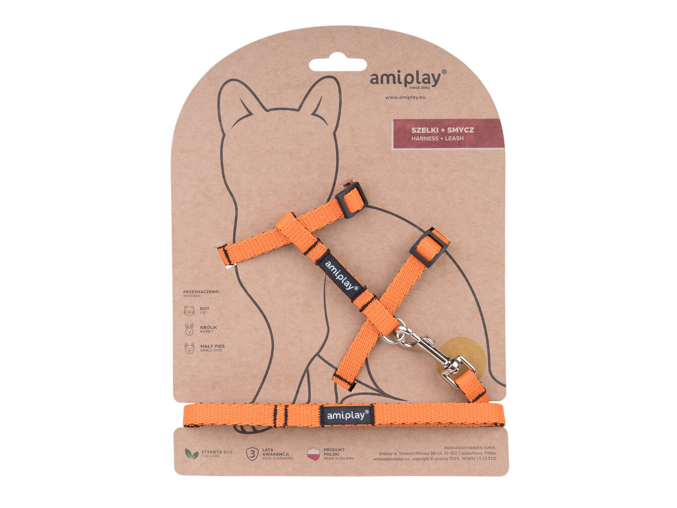 Amiplay komplekts kaķim Twist Orange S: neilona kaķu pavadas цена и информация | Pavadas, apkakles, siksnas kaķiem | 220.lv