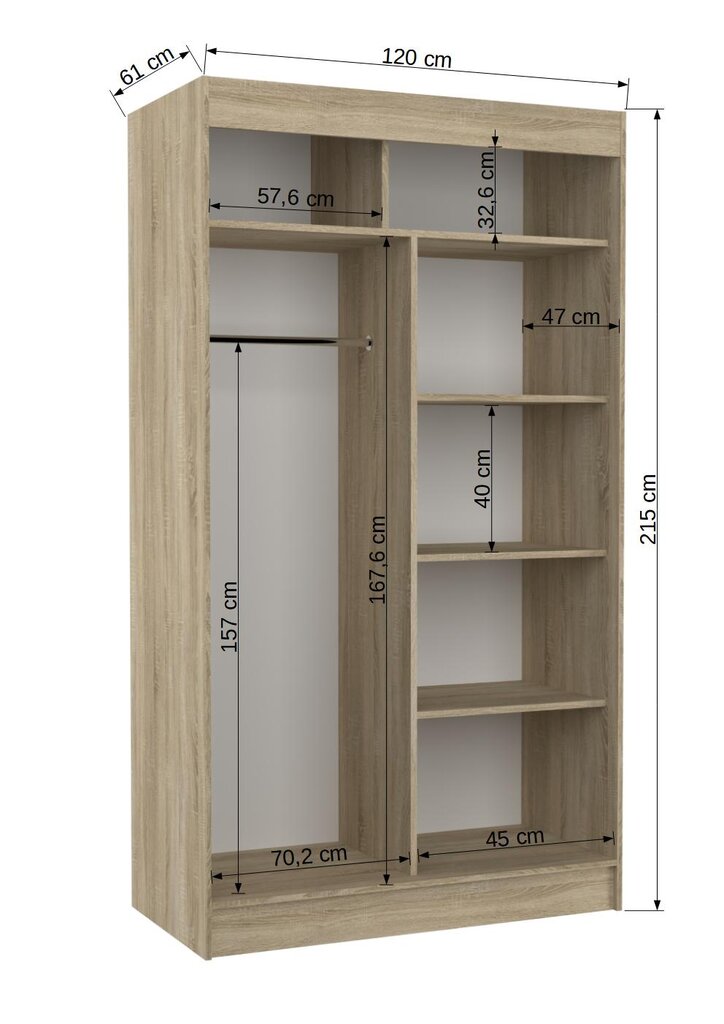 Skapis Adrk Furniture Balton 120 cm, ozola krāsas cena un informācija | Skapji | 220.lv