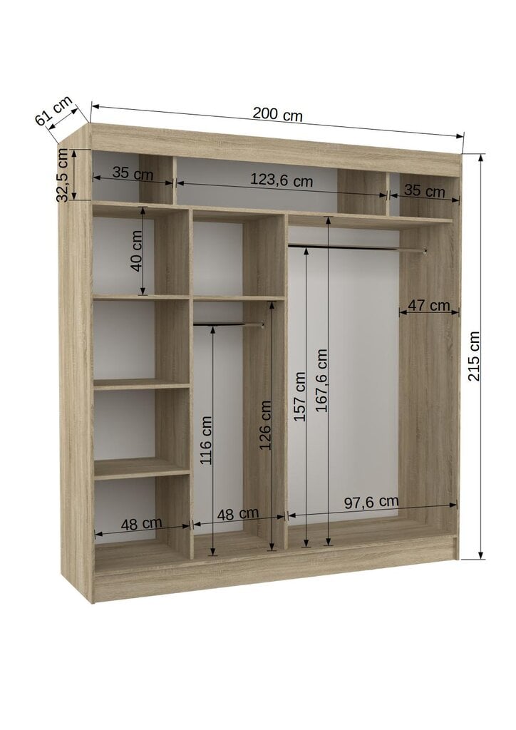 Skapis Adrk Furniture Balton 200 cm, ozola krāsas цена и информация | Skapji | 220.lv
