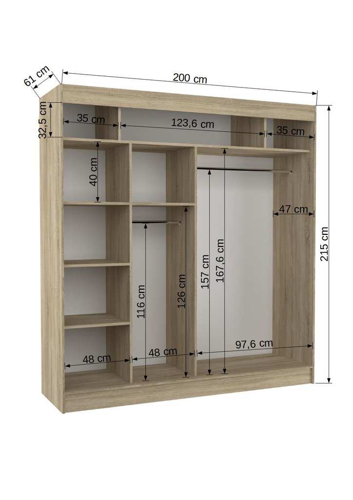 Skapis Adrk Furniture Gilton 200 cm, ozola krāsas cena un informācija | Skapji | 220.lv