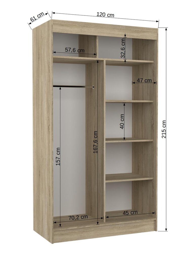 Skapis Adrk Furniture Karen 120 cm, ozola krāsas cena un informācija | Skapji | 220.lv