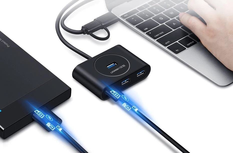 Ugreen USB 3.2 Gen 1 HUB 4x USB with USB Type C port 1m black (CR113 40850) цена и информация | Adapteri un USB centrmezgli | 220.lv