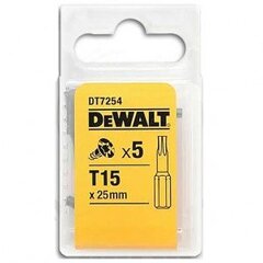 Rotējošu uzgaļu komplekts Dewalt Torx 25mm T15 - DT7254, 5 gab. cena un informācija | Rokas instrumenti | 220.lv