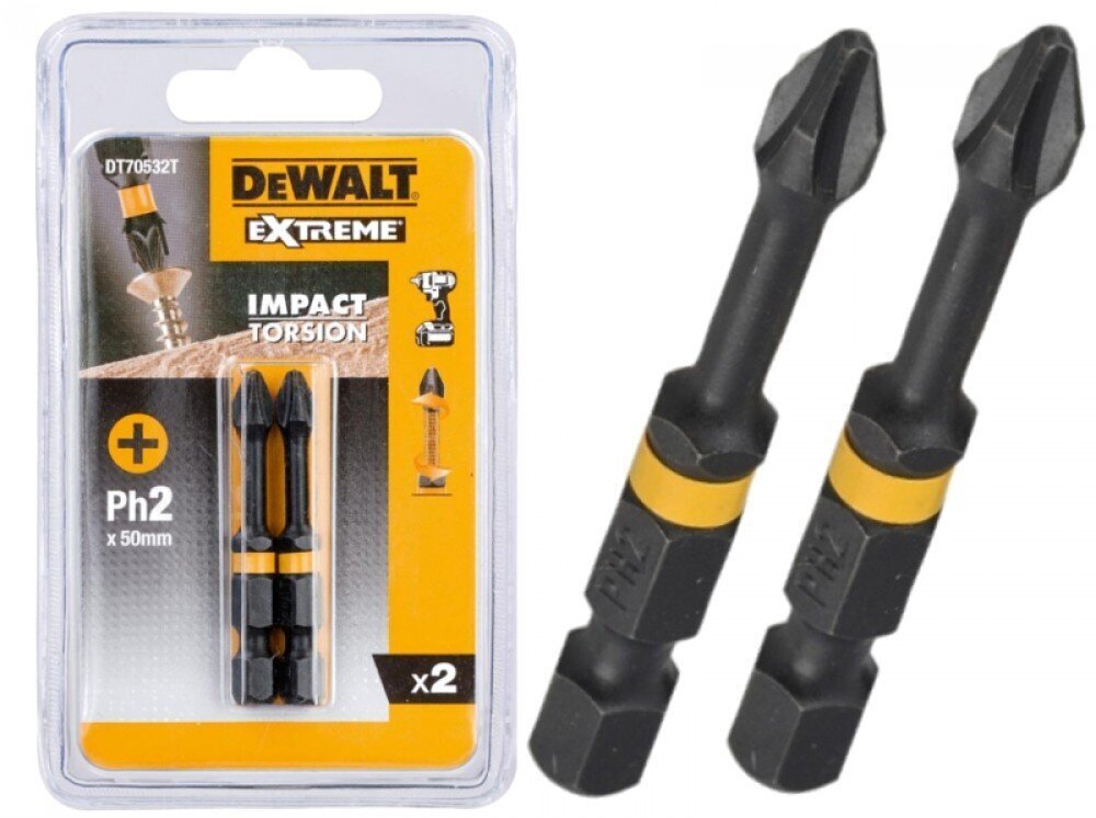 Trieciena rotējošo uzgaļu komplekts Dewalt Torsion PH2 - DT70532T-QZ, 2 gab. цена и информация | Rokas instrumenti | 220.lv