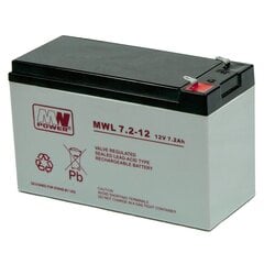 MWPower MWL 12V 7.2Ah F2 (250) AGM аккумулятор, 10-12 лет цена и информация | Батарейки | 220.lv