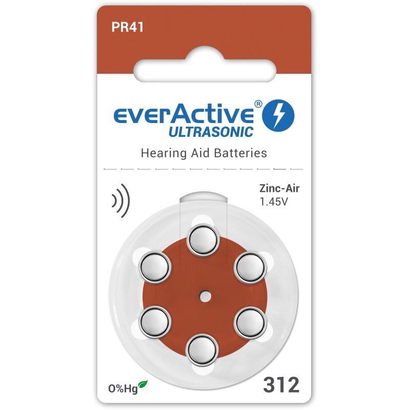 everActive Ultrasonic elementi dzirdes aparātam PR41 312, 6 gab. cena un informācija | Baterijas | 220.lv
