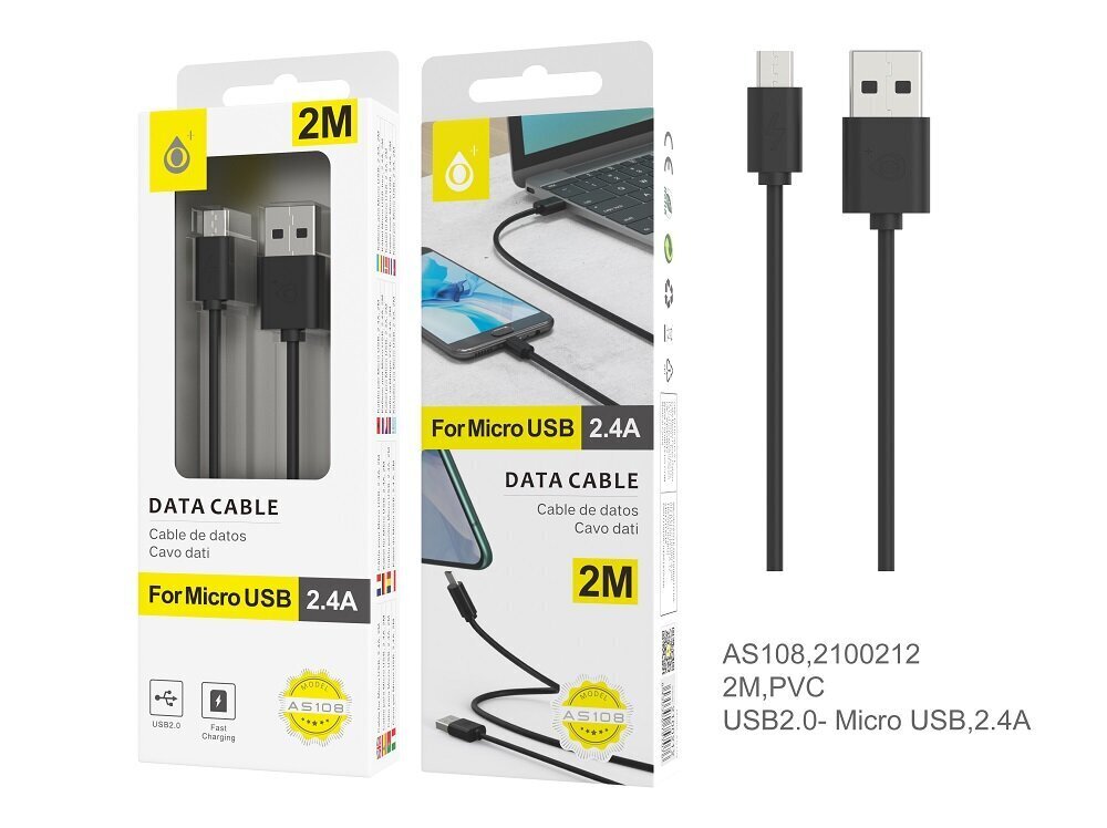 Kabelis USB-micro USB 2m 2A OnePlus melns cena un informācija | Savienotājkabeļi | 220.lv