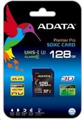 ADATA memory card, SDXC, 128 ГБ, UHS Speed ​​Class 3, Speed ​​Class 10, blue цена и информация | Карты памяти для фотоаппаратов | 220.lv