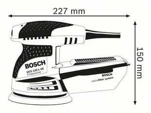 Эксцентриковая шлифовальная машинка Bosch GEX 125-1, без аккумулятора и зарядного устройства цена и информация | Шлифовальные машины | 220.lv