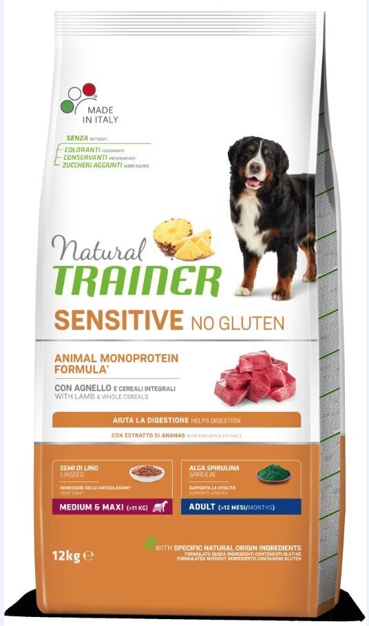 Natural Trainer Sensitive No Gluten ar jēru vidēju un lielu šķirņu suņiem 12kg cena un informācija | Sausā barība suņiem | 220.lv