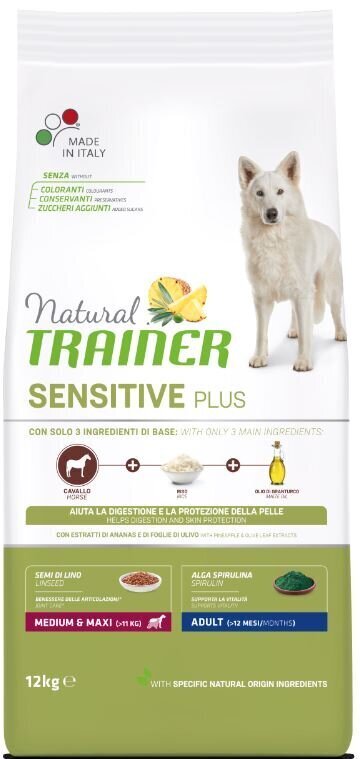 Natural Trainer Sensitive Plus ar zirga gaļu vidēju un lielu šķirņu suņiem 12kg cena un informācija | Sausā barība suņiem | 220.lv