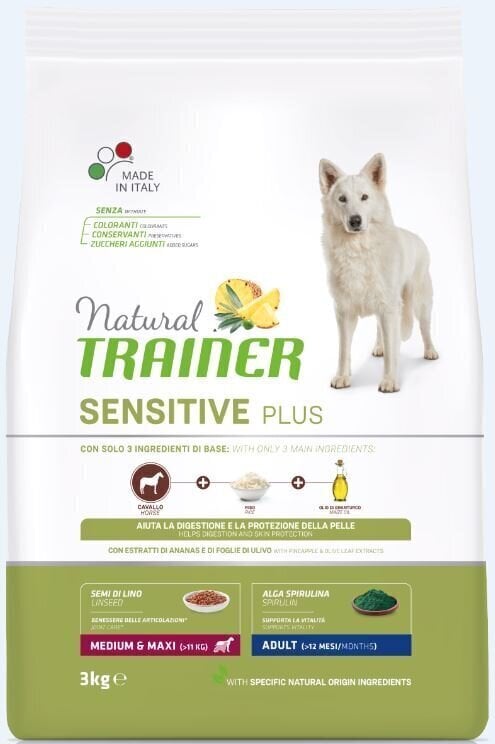 Natural Trainer Sensitive Plus ar zirga gaļu vidēju un lielu šķirņu suņiem 3kg cena un informācija | Sausā barība suņiem | 220.lv