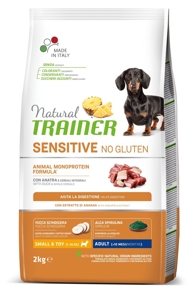 Natural Trainer Sensitive No Gluten mazas un ļoti mazas šķirnes suņiem ar pīli 2kg cena un informācija | Sausā barība suņiem | 220.lv