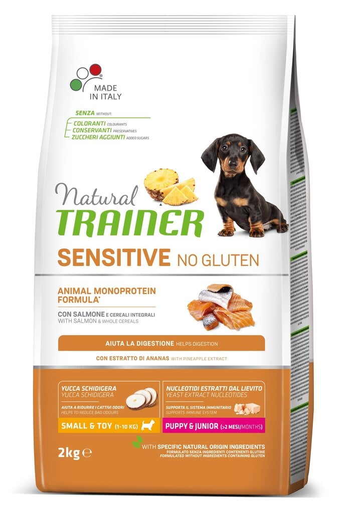 Natural Trainer Sensitive No Gluten mazas un ļoti mazas šķirnes jauniem kucēniem ar lasi 2kg cena un informācija | Sausā barība suņiem | 220.lv