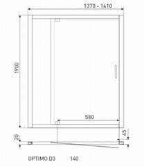 Dušas durvis Kerra Optimo D3 140 ML cena un informācija | Dušas durvis, dušas sienas | 220.lv