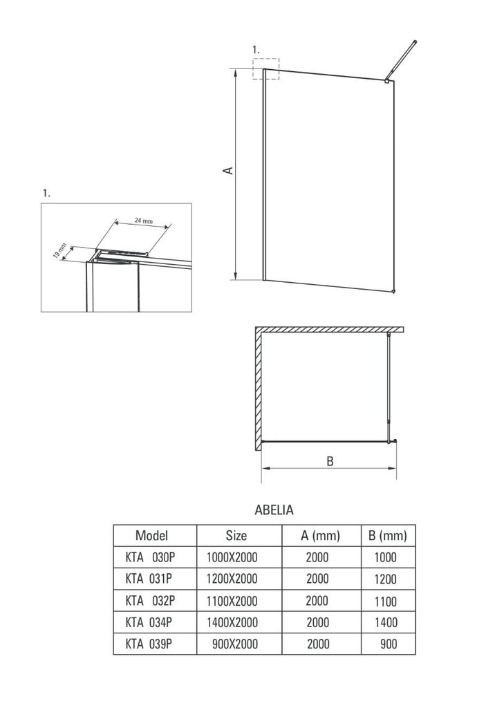 Deante dušas siena Abelia Walk-In 90, 100, 110, 120, 140x200cm, hromēta cena un informācija | Dušas durvis, dušas sienas | 220.lv