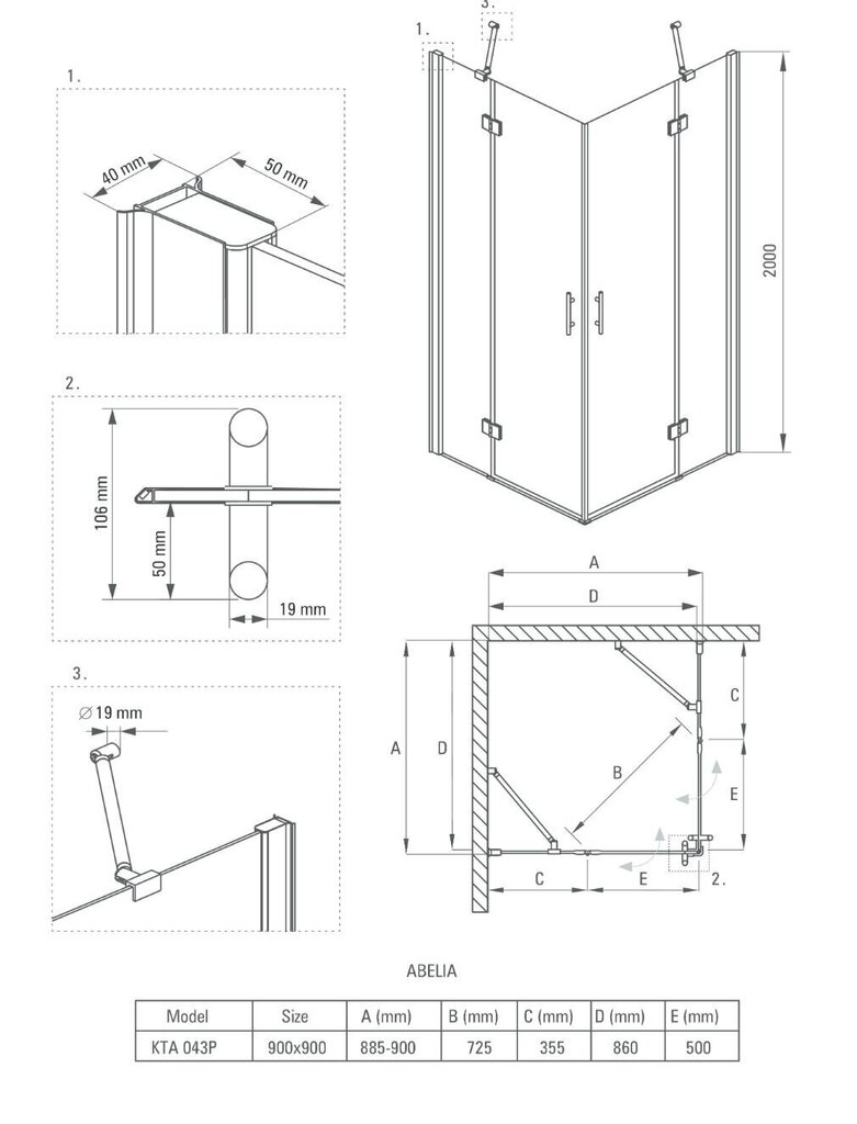 Deante dušas kabīne Abelia 80x80, 90x90, 100x100cm, chrom cena un informācija | Dušas kabīnes | 220.lv