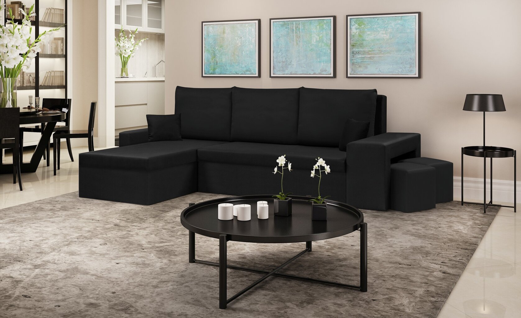 Universāls stūra dīvāns Bellezza Dakota, melns cena un informācija | Stūra dīvāni | 220.lv