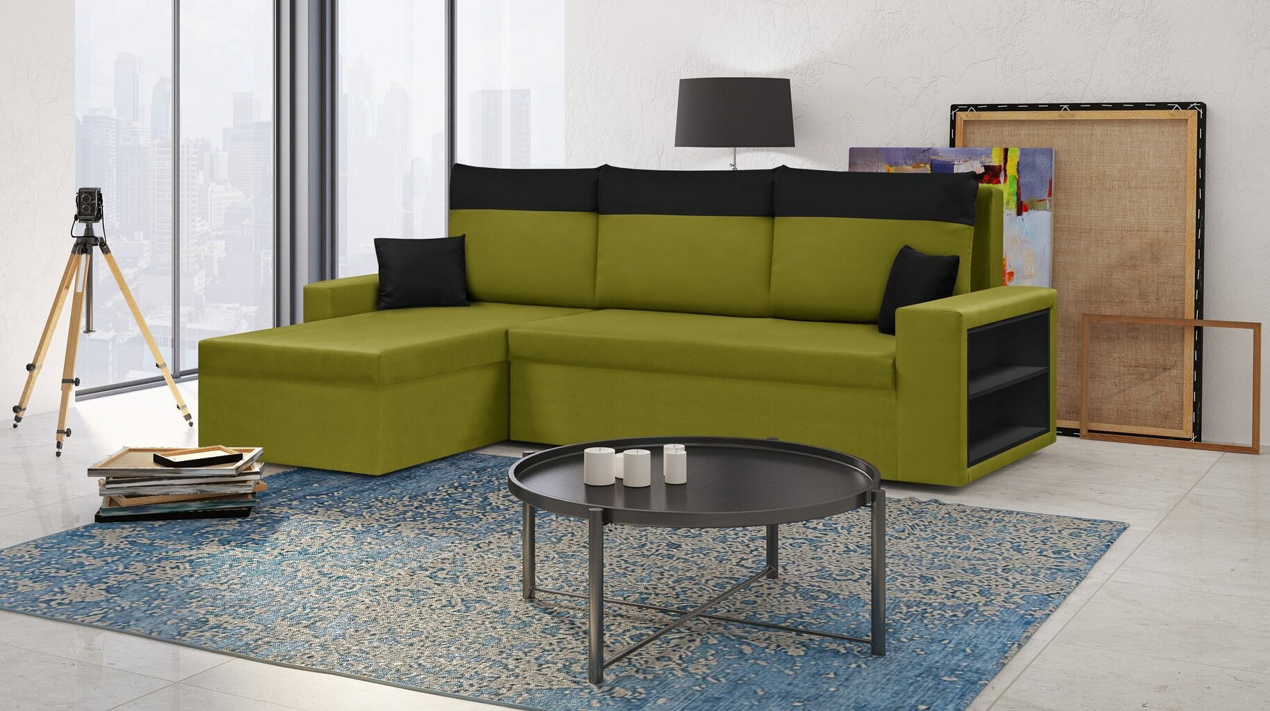 Stūra dīvāns Bellezza Pablo, zaļš/melns цена и информация | Stūra dīvāni | 220.lv