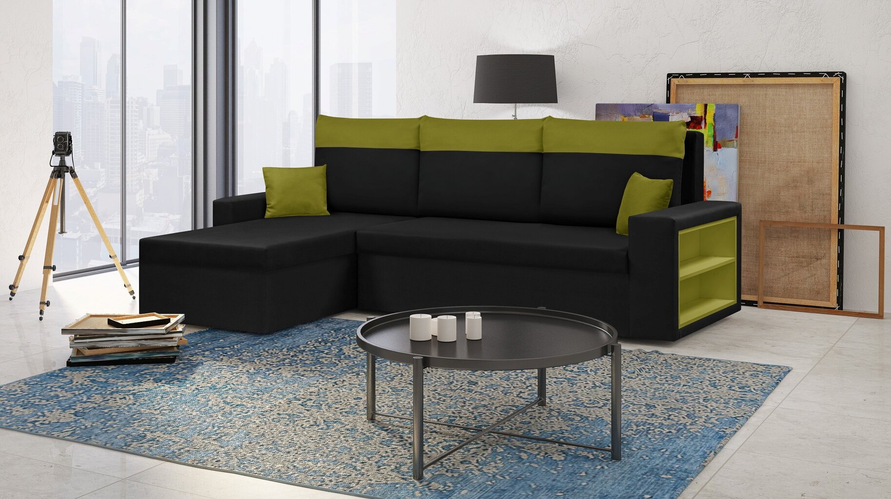 Stūra dīvāns Bellezza Pablo, melns/zaļš cena un informācija | Stūra dīvāni | 220.lv