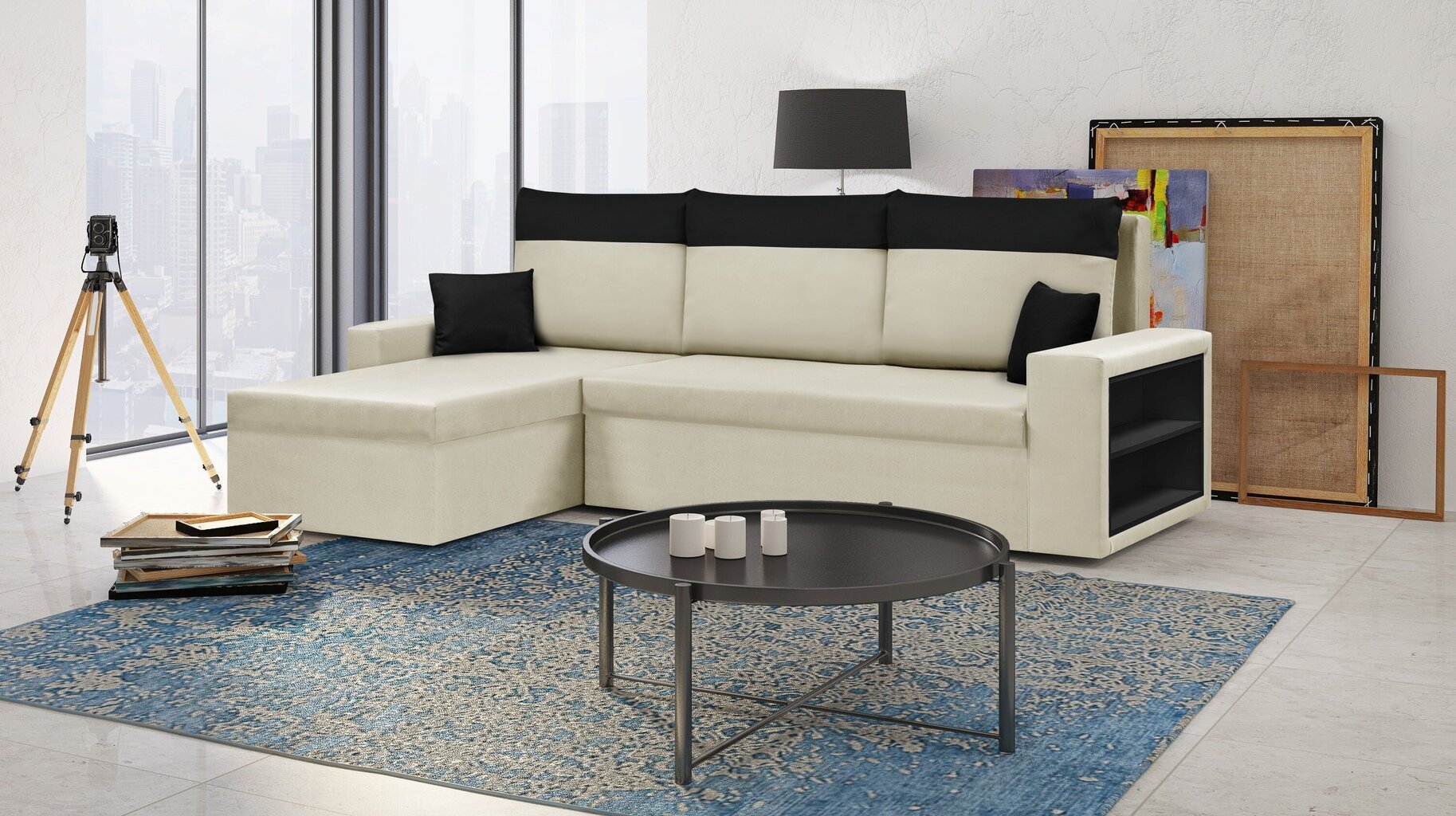 Stūra dīvāns Bellezza Pablo, balts/melns цена и информация | Stūra dīvāni | 220.lv