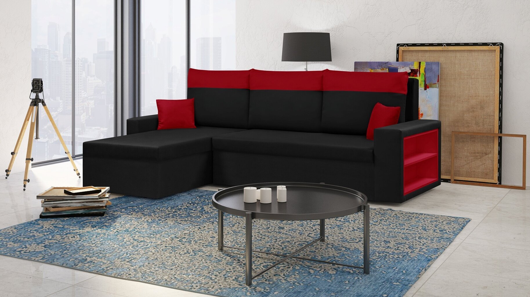 Universāls stūra dīvāns Bellezza Pablo, melns/sarkans цена и информация | Stūra dīvāni | 220.lv