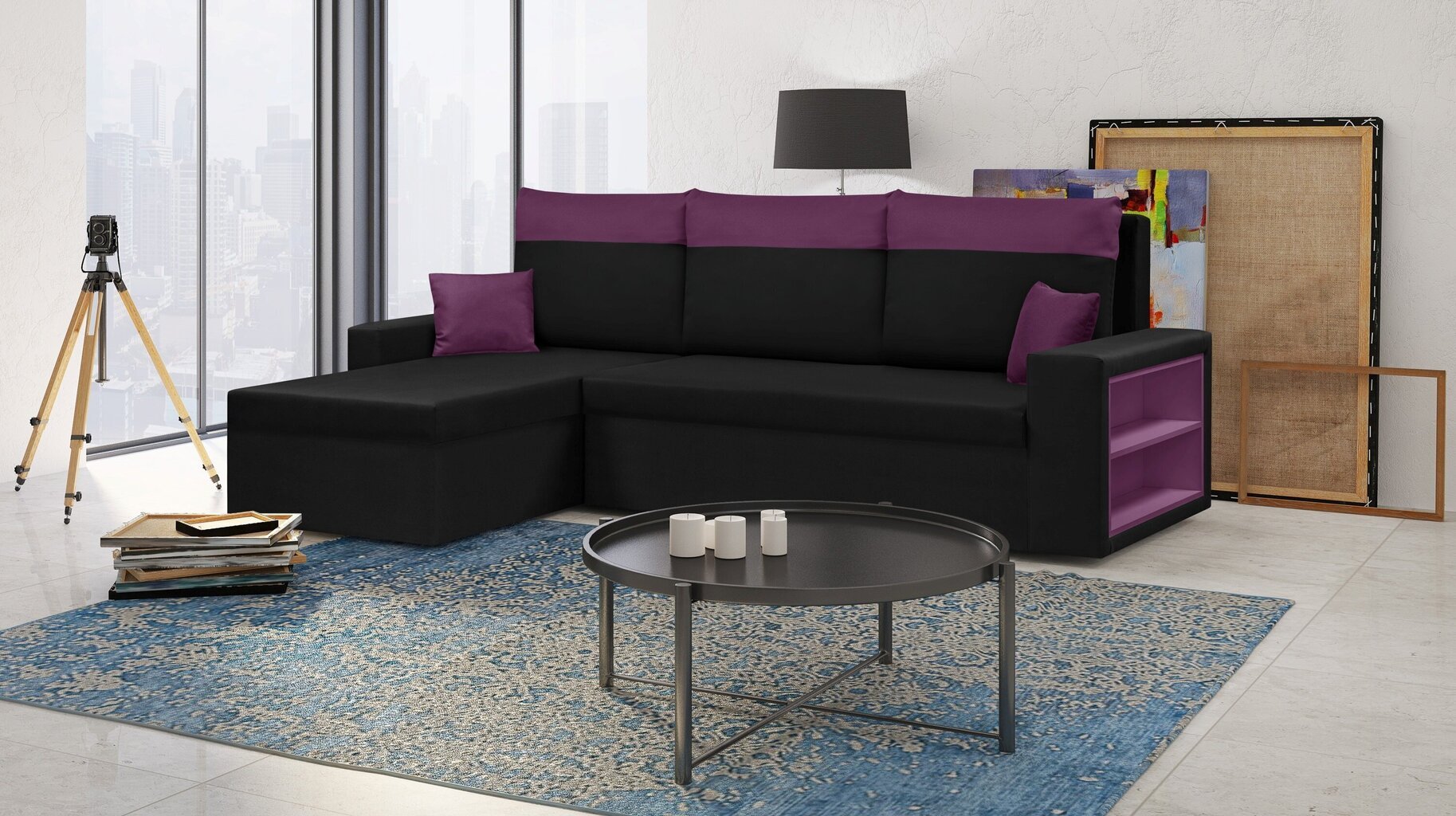 Universāls stūra dīvāns Bellezza Pablo, melns/violets цена и информация | Stūra dīvāni | 220.lv
