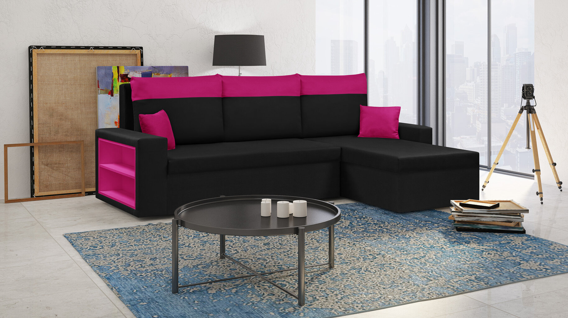 Stūra dīvāns Bellezza Pablo, melns/rozā цена и информация | Stūra dīvāni | 220.lv