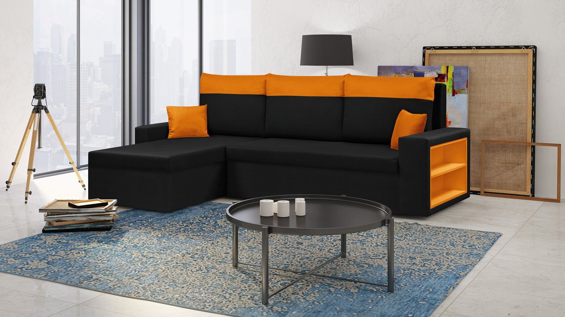 Stūra dīvāns Bellezza Pablo, melns/oranžs cena un informācija | Stūra dīvāni | 220.lv