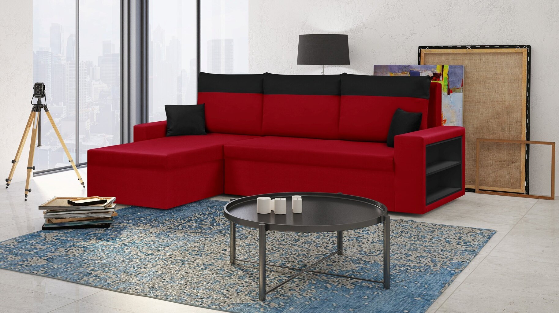Stūra dīvāns Bellezza Pablo, sarkans/melns cena un informācija | Stūra dīvāni | 220.lv