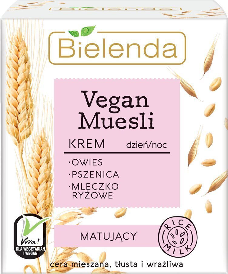 Matētu izskatu sniedzošs sejas krēms Bielenda Vegan Muesli 50 ml cena un informācija | Sejas krēmi | 220.lv