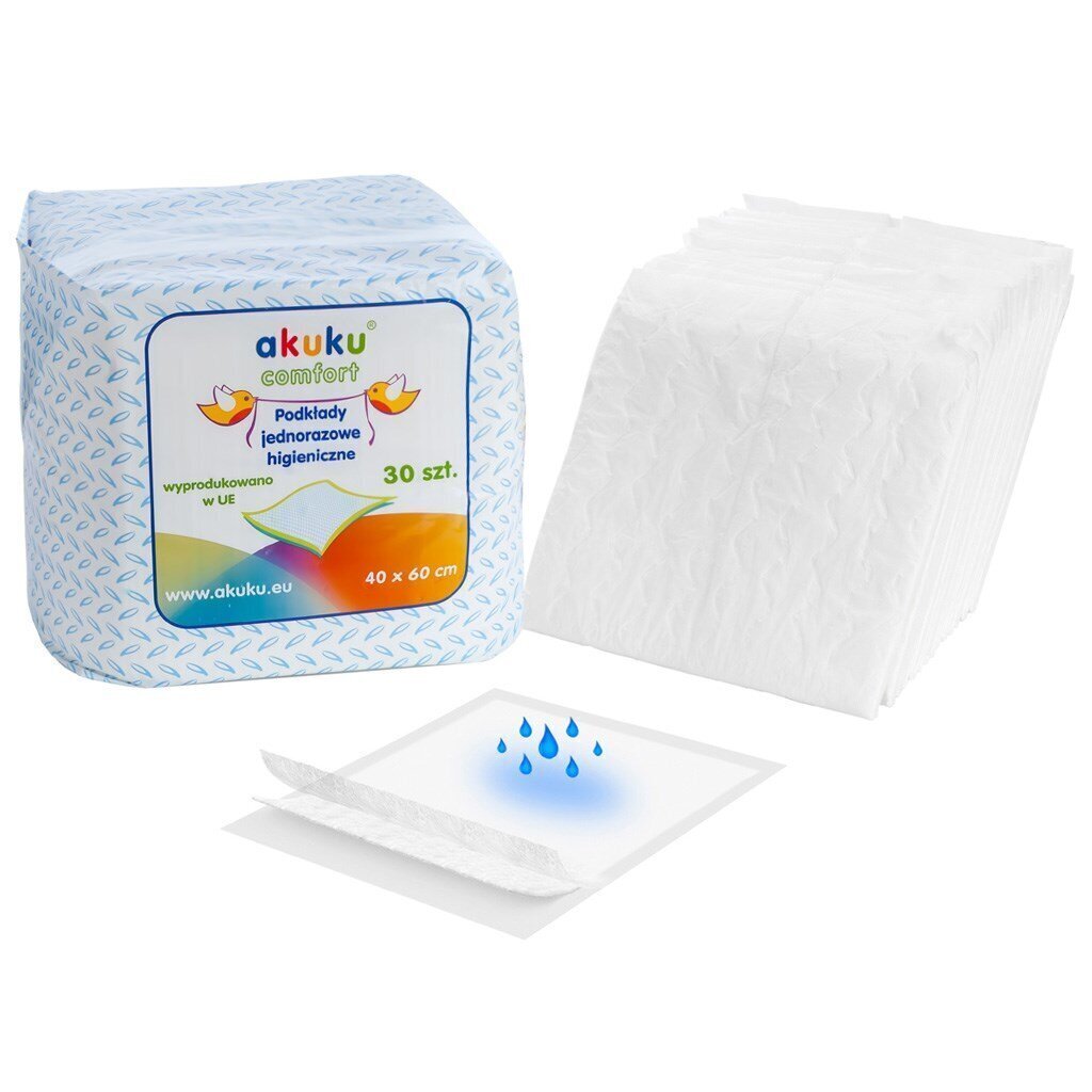 Vienreizējās lietošanas higiēniskās paketes AKUKU COMFORT, 30 gab. 40 x 60 cm, A0377 цена и информация | Mitrās salvetes, vienreizlietojamie paladziņi | 220.lv