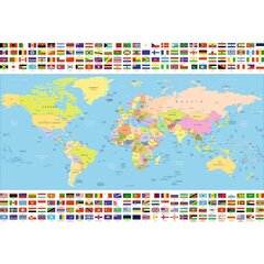 Fototapetes Pasaules karte ar karodziņiem цена и информация | Фотообои | 220.lv